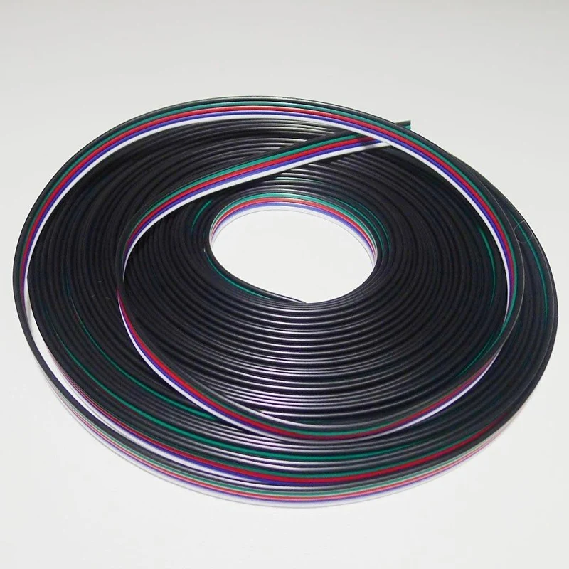 22Guage RGBW RGBWW LED Strip Extension Cable 20m/50m 5pin 5Color Stand Wire Bonded Flat Cable for SMD5050 RGBW RGBWW Color