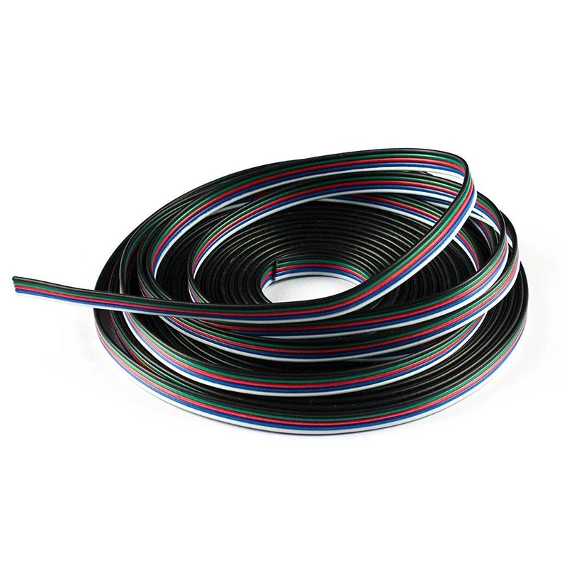 22Guage RGBW RGBWW LED Strip Extension Cable 20m/50m 5pin 5Color Stand Wire Bonded Flat Cable for SMD5050 RGBW RGBWW Color