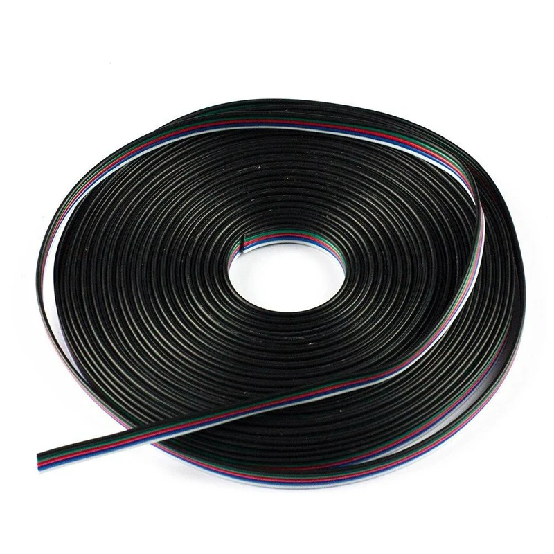 22Guage RGBW RGBWW LED Strip Extension Cable 20m/50m 5pin 5Color Stand Wire Bonded Flat Cable for SMD5050 RGBW RGBWW Color