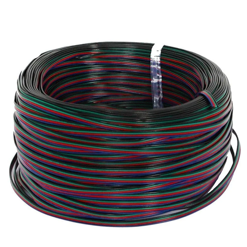 22Guage RGB LED Strip Extension Cable 20m/50m 4pin 4Color Stand Wire Bonded Flat Cable for SMD5050 3528 RGB Color