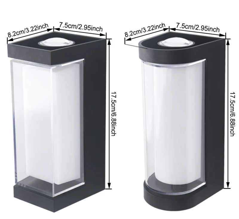 Waterproof LED Wall Light - 7W | 3000K / 6500K | Square / Round | Up & Down Outdoor Wall Sconce for Porch, Garden, Balcony & Indoor Decoration | Plastic Housing | IP65 | 4-Pack