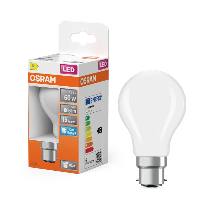 Rétrofit LED CLASSIC A 5.9W 865 Givré B22d