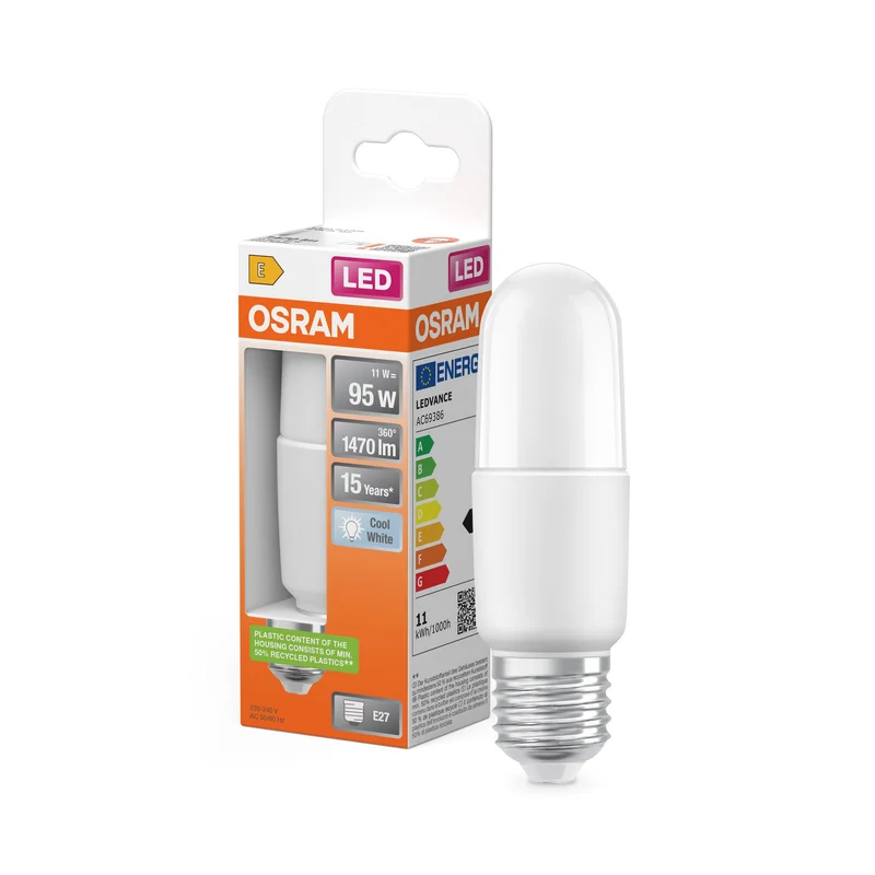 Lampe bâton classique LED PCR 11W 840 givré E27