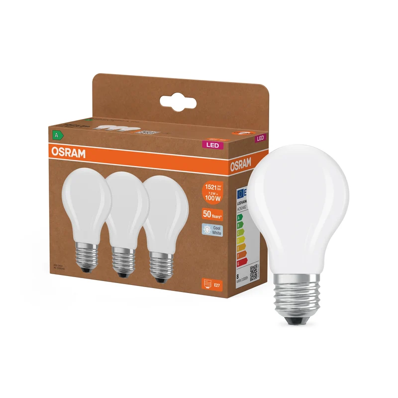 LAMPES LED CLASSE ÉNERGÉTIQUE A EFFICACITÉ ÉNERGÉTIQUE FILAMENT CLASSIQUE A 7.2W 840 Givré E27