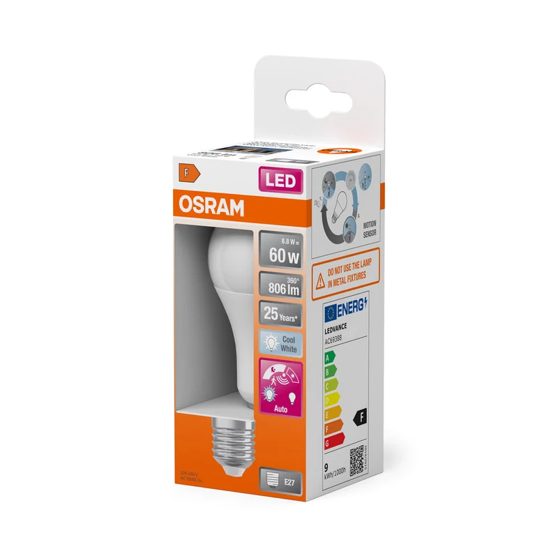 LED CLASSIC A MOUVEMENT & CAPTEUR DE LUMIÈRE DU JOUR 8.8W 840 Givré E27