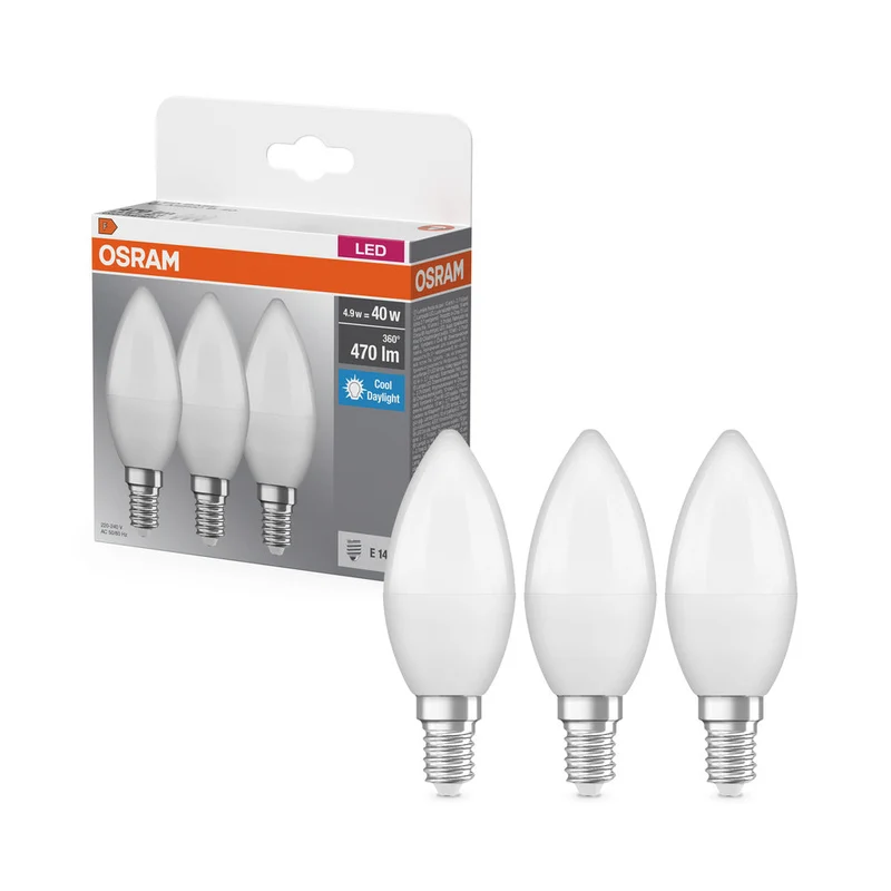 BASE LED CLASSIQUE B 4.9W 865 Givré E14 Pack de Trois