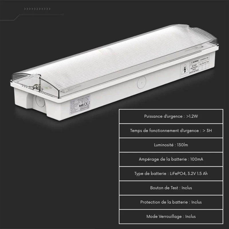 Bloc de Secours BAES LED Bouton Autotest 3W IP65
