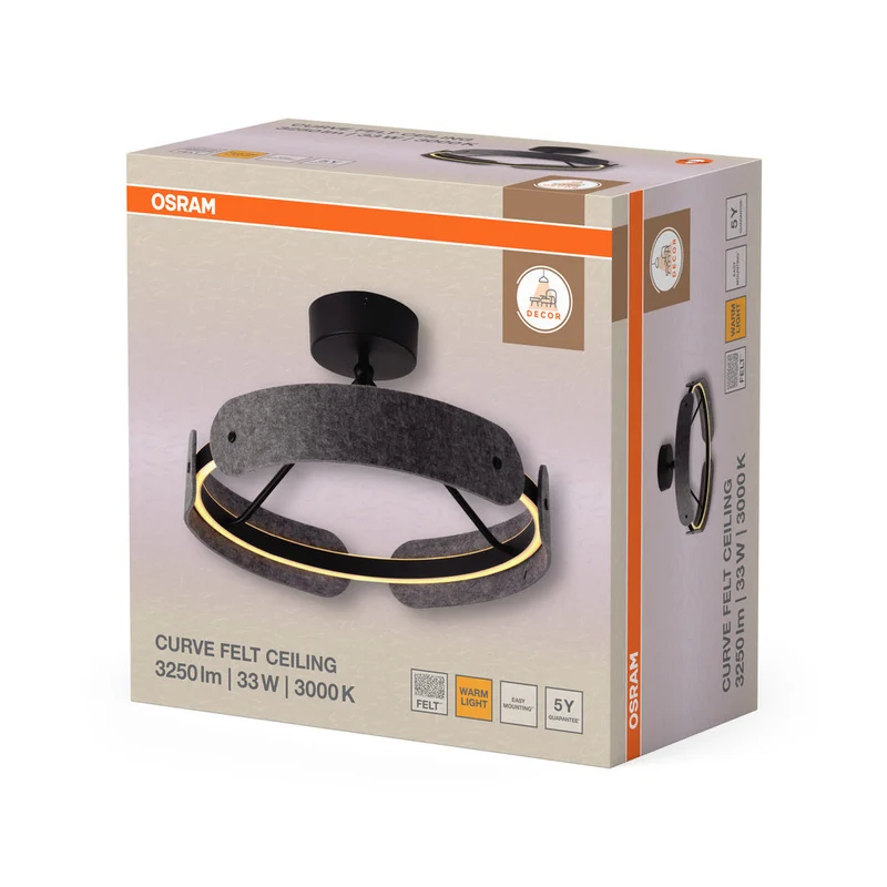 OSRAM DECOR Curve Felt Plafonnier 33W 830 Gris foncé