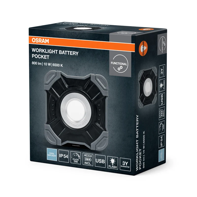 OSRAM LAMPES DE TRAVAIL VALEUR BATTERIE, USB, Projecteur 10W, 800lm, 6500K