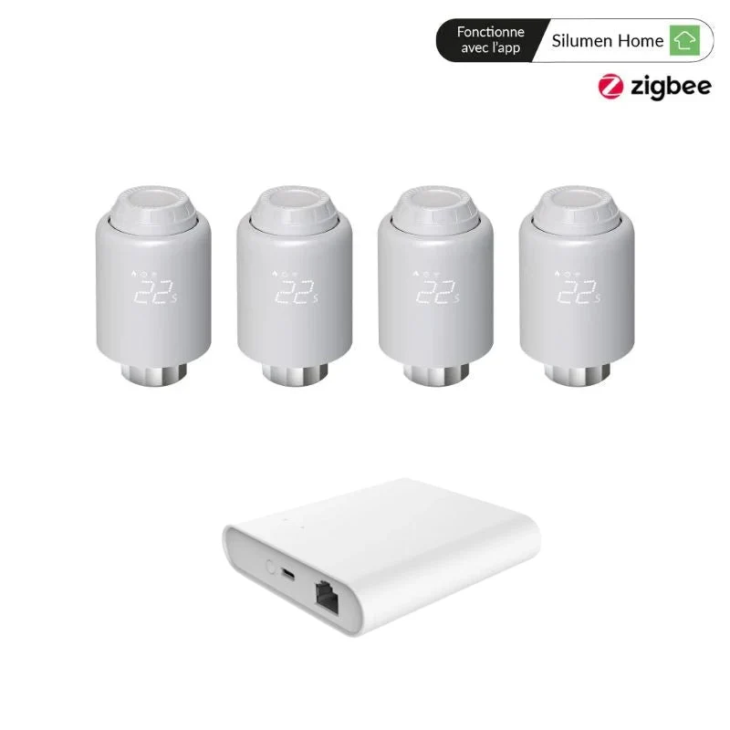 Kit 4 Têtes Thermostatiques Connectées + Passerelle ZigBee Ethernet