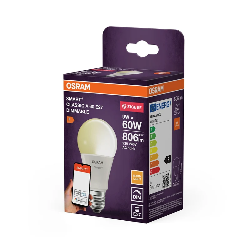 OSRAM SMART+ ZigBee Classique LED Lampe DIM 9W 220V FR E27, 806 lm, 2700 K, Blanc chaud