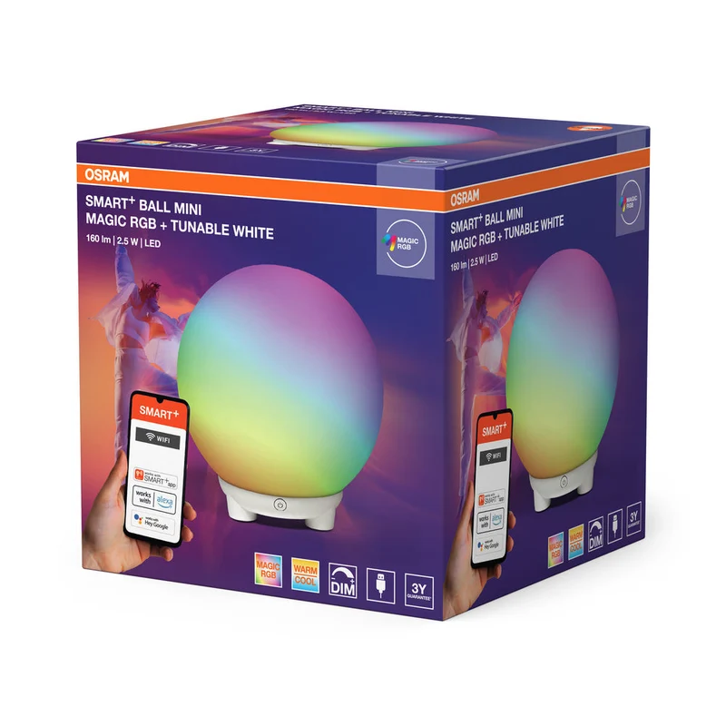 OSRAM SMART+ Wifi BALL Lampe d'ambiance de table MAGIC RGB Mini RGBW USB, 130 lm, 2200 … 6500 K, Blanc réglable|RGB