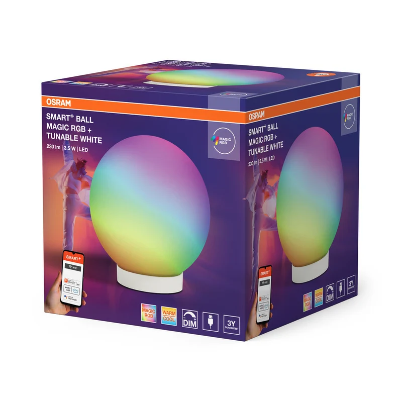 OSRAM SMART+ Wifi BALL Lampe d'ambiance de table MAGIC RGB RGBW USB, 200 lm, 2200 … 6500 K, Blanc réglable|RGB