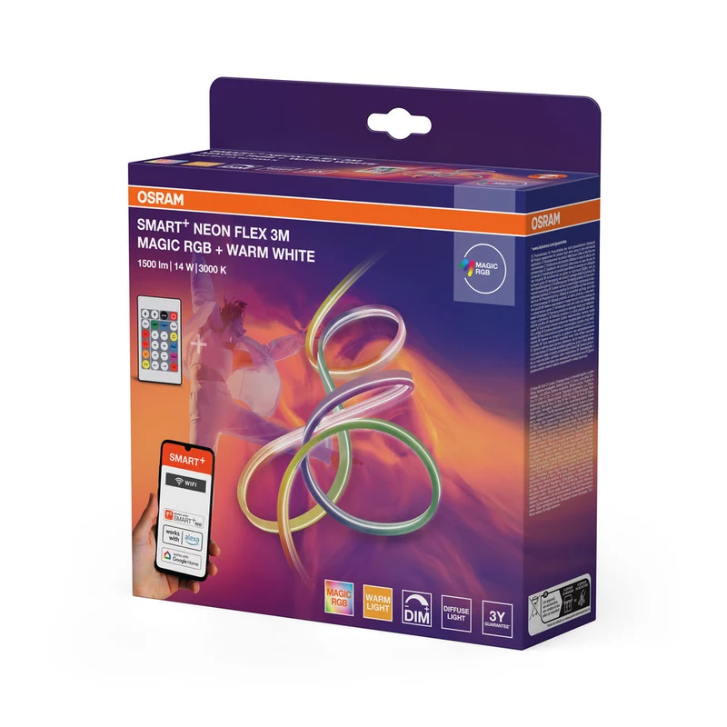 OSRAM Wifi SMART+ NEON FLEX MAGIC RGB + TUNABLE WHITE bande LED, 3m, 15W, avec télécommande