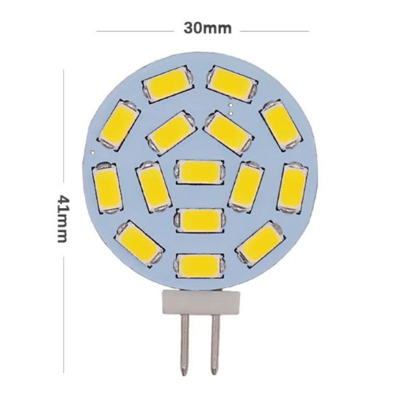 10PCS Pack 2 Watt (20 Watt Equivalent) AC/DC 10-30 V Flat Round Wafer Disc Light Bulb G4 Bi-pin base Lamps with 15 pcs LED SMD5630