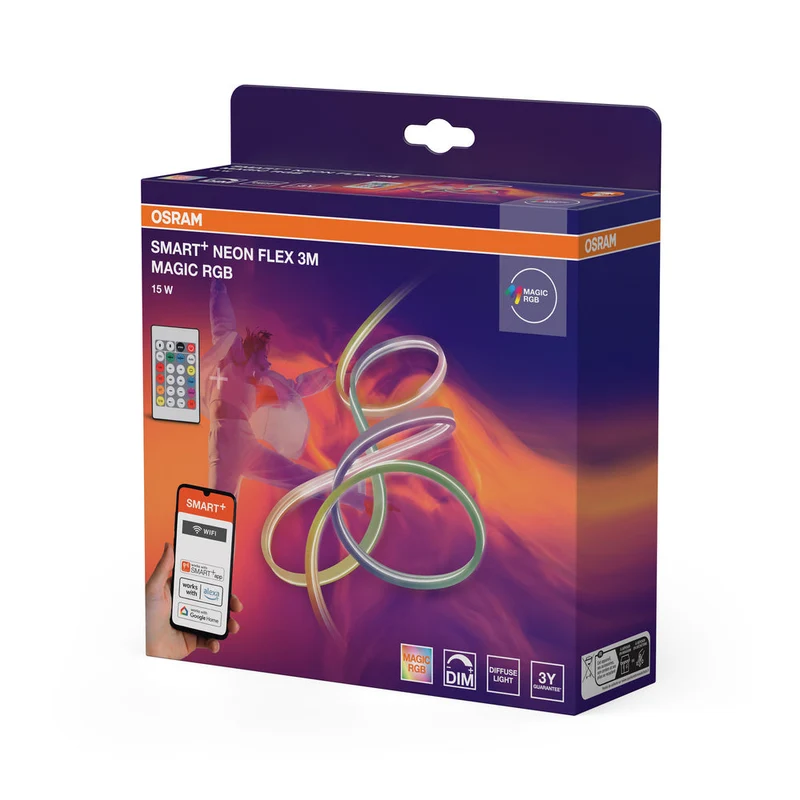 OSRAM Wifi SMART+ NEON FLEX MAGIC RGB bande lumineuse LED, 3m, 15W, avec télécommande