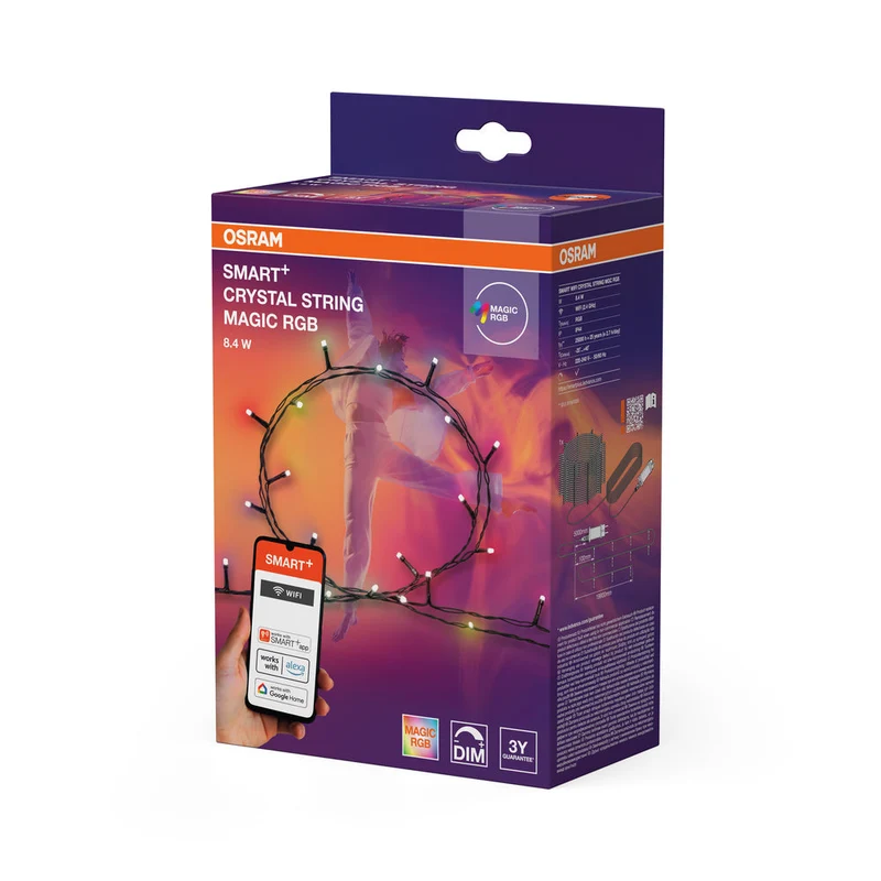 OSRAM Wifi SMART+ guirlande lumineuse éclairage de Noël avec 200 LED, Magic RGB, dimmable, 8,4W, 20m