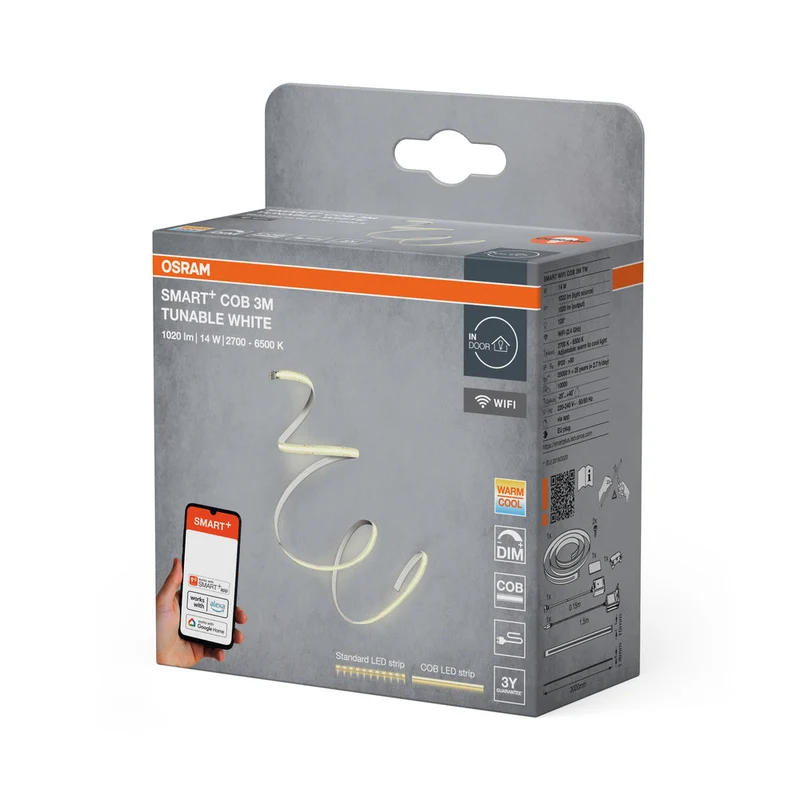 OSRAM Wifi SMART+ COB BANDE LED BLANC TUNABLE, 3m, Blanc réglable, 1200lm, 14W, 2700-6500K