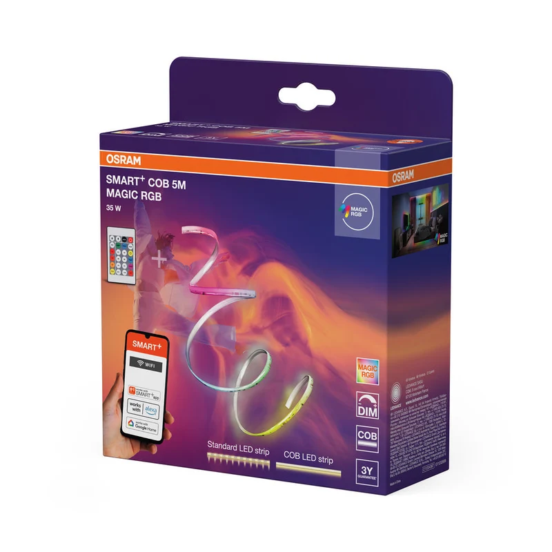 OSRAM Wifi SMART+ COB MAGIC bande lumineuse LED, Magic RGB, 5m, 35W, avec télécommande