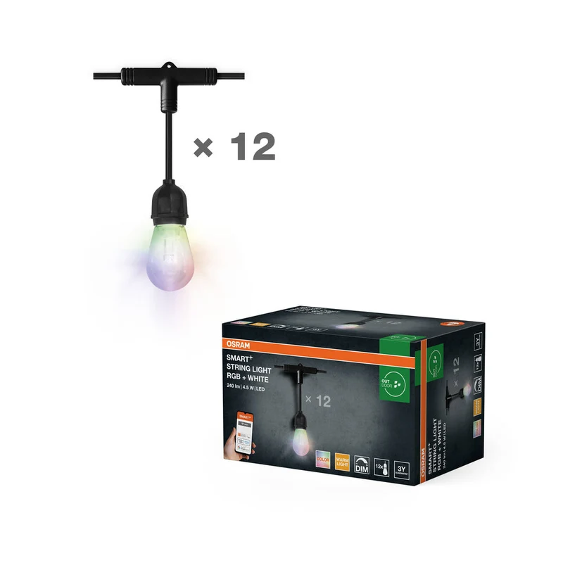 OSRAM SMART+ Guirlande lumineuse extérieure WiFi, 4,5W, noir