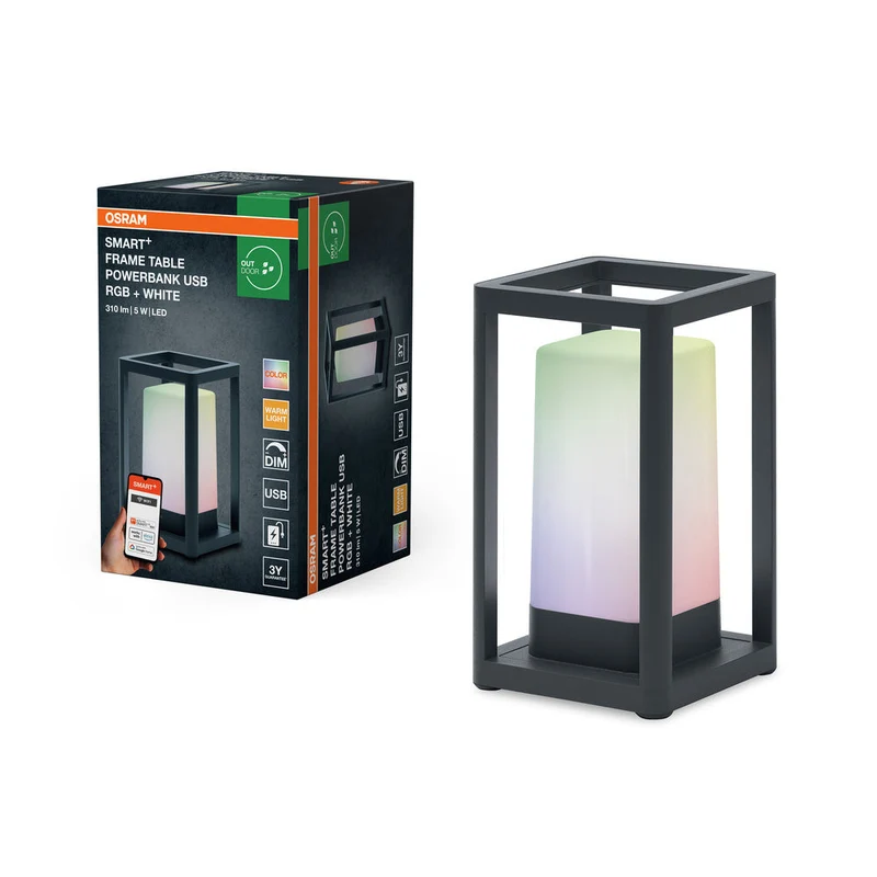 OSRAM SMART+ Wifi Cadre de Table Powerbank USB RGB Extérieur Lampe de Table portable utilisable, noir, 3000K 12x20,3cm