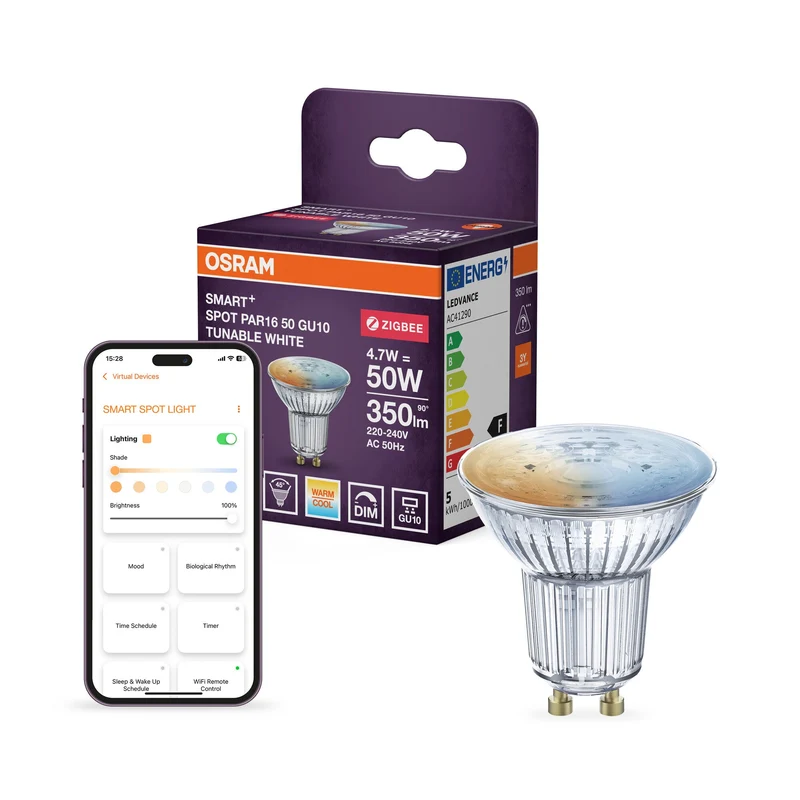 OSRAM Zigbee SMART+ SPOT TW, lampe LED de remplacement réflecteur, température de couleur réglable, PAR16, GU10