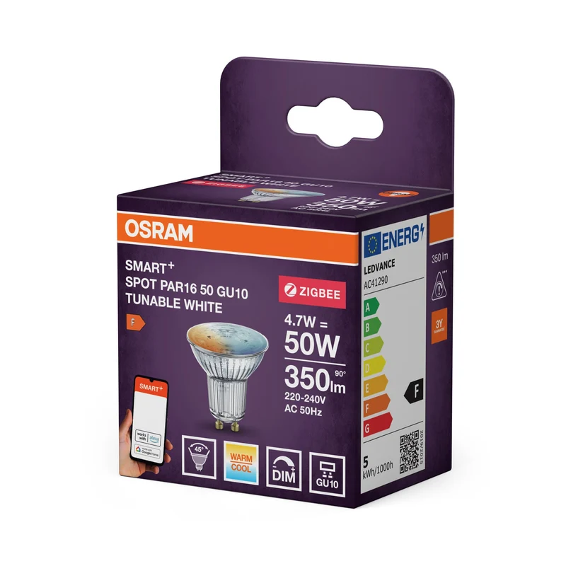 OSRAM Zigbee SMART+ SPOT TW, lampe LED de remplacement réflecteur, température de couleur réglable, PAR16, GU10