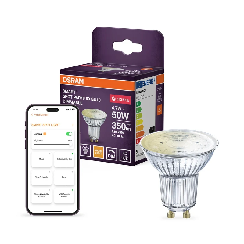 OSRAM ZigBee SMART+ LED Lampe Spot blanc chaud dimmable (ex 50W) 4,7W / 2700K GU10