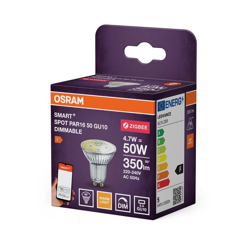 OSRAM ZigBee SMART+ LED Lampe Spot blanc chaud dimmable (ex 50W) 4,7W / 2700K GU10