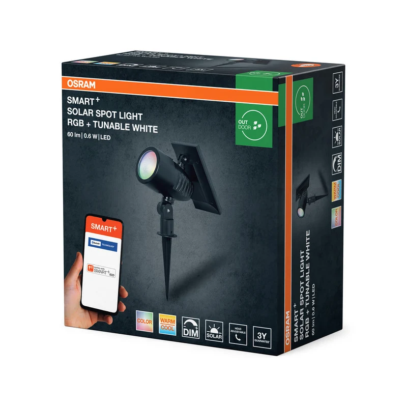 OSRAM SMART+ Jardin Bluetooth Solaire RGB Spot Piquet de jardin, noir