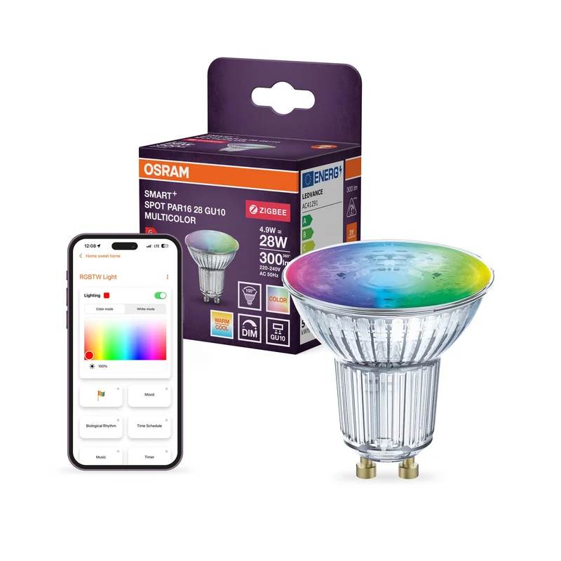 OSRAM Smart+ ampoule réflecteur avec technologie ZigBee, 4,9W, PAR16, couleur de lumière RGBW réglable, culot GU10, pack de 1