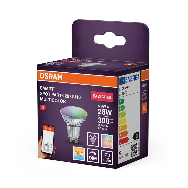 OSRAM Smart+ ampoule réflecteur avec technologie ZigBee, 4,9W, PAR16, couleur de lumière RGBW réglable, culot GU10, pack de 1
