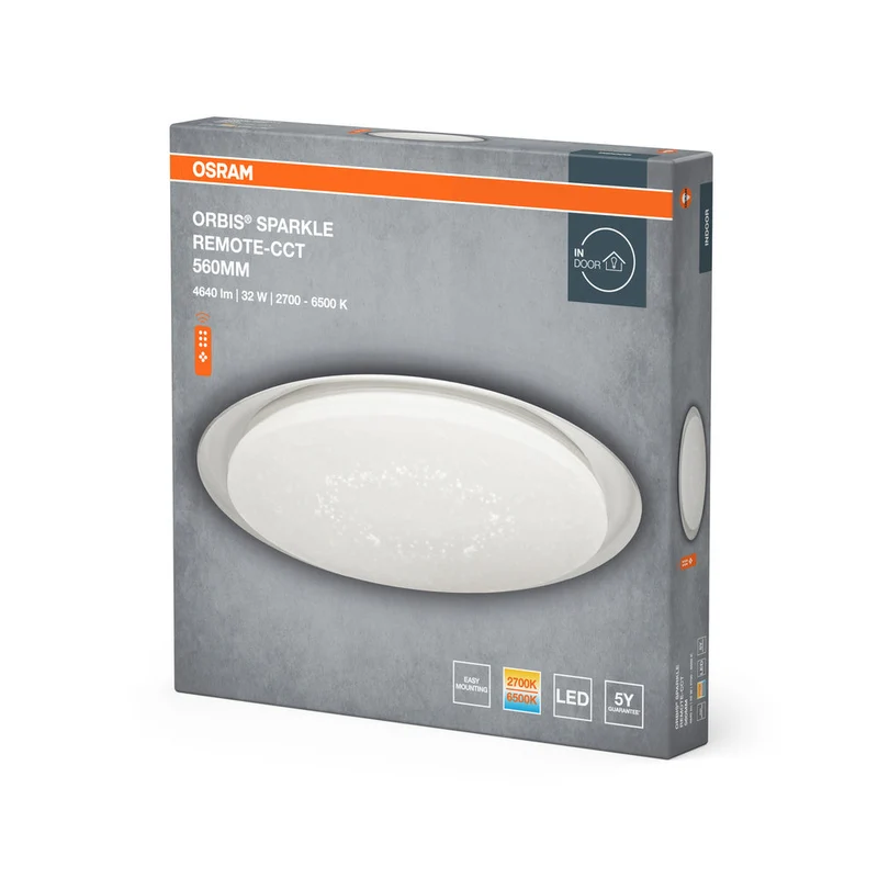 OSRAM ORBIS® Plafonnier Sparkle Remote-CCT 560mm 32W, 2800 lm, 2800…6000 K, Blanc réglable