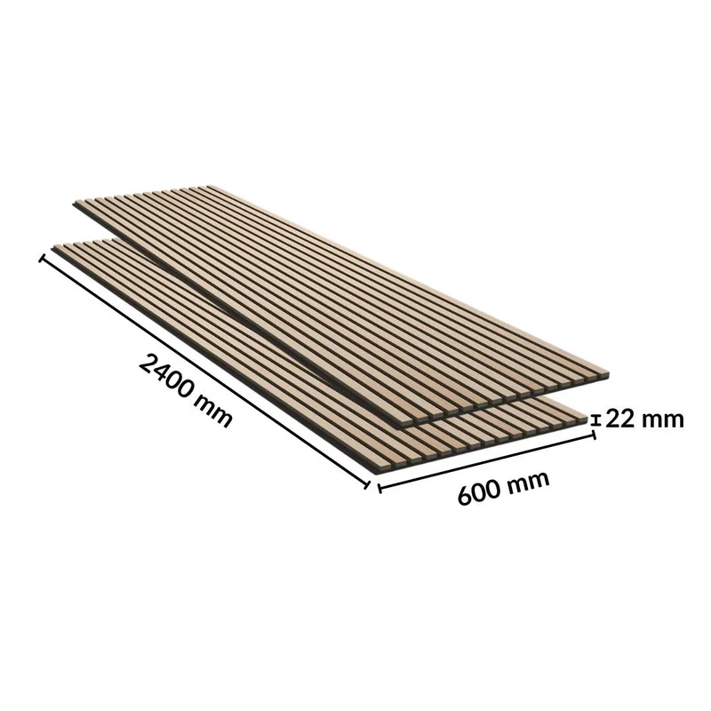 Lot de 8 Panneaux Acoustiques Muraux - Tasseaux Finition Chêne Blanc - Fond Noir - 240x60x2,2cm