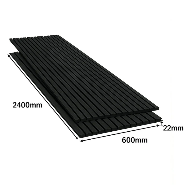 Lot de 6 Panneaux Acoustiques Muraux Bois 240x60x2,2cm - Couleur Noir avec Fond Noir