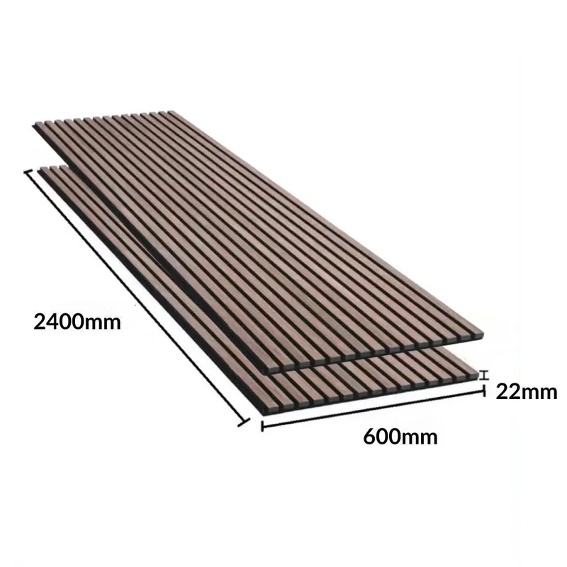 Lot de 4 Panneaux Acoustiques Muraux - Tasseaux Finition Noyer - Fond Noir - 240x60x2,2cm