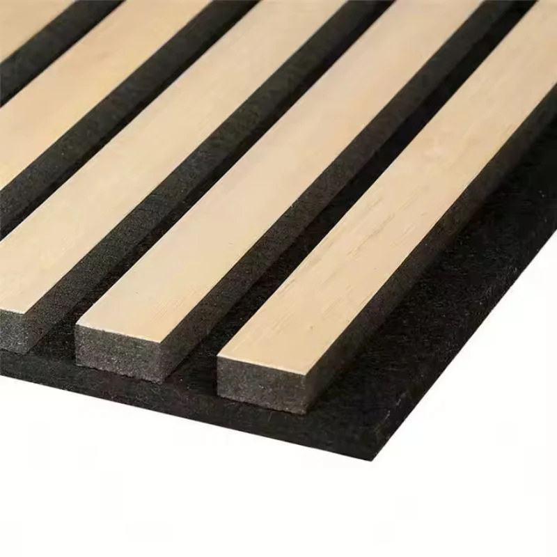Lot de 4 Panneaux Acoustiques Muraux - Tasseaux Finition Chêne Blanc - Fond Noir - 240x60x2,2cm