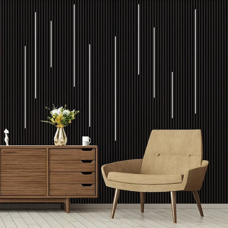 Lot de 4 Panneaux Acoustiques Muraux Bois 240x60x2,2cm - Couleur Noir avec Fond Noir