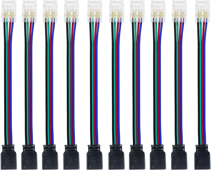 Transparent Crystal LED Strip Connectors – 10mm 4Pin Solderless Clips | Strip to Wire / Strip to Strip / Female Plug – Local Stock US/UK