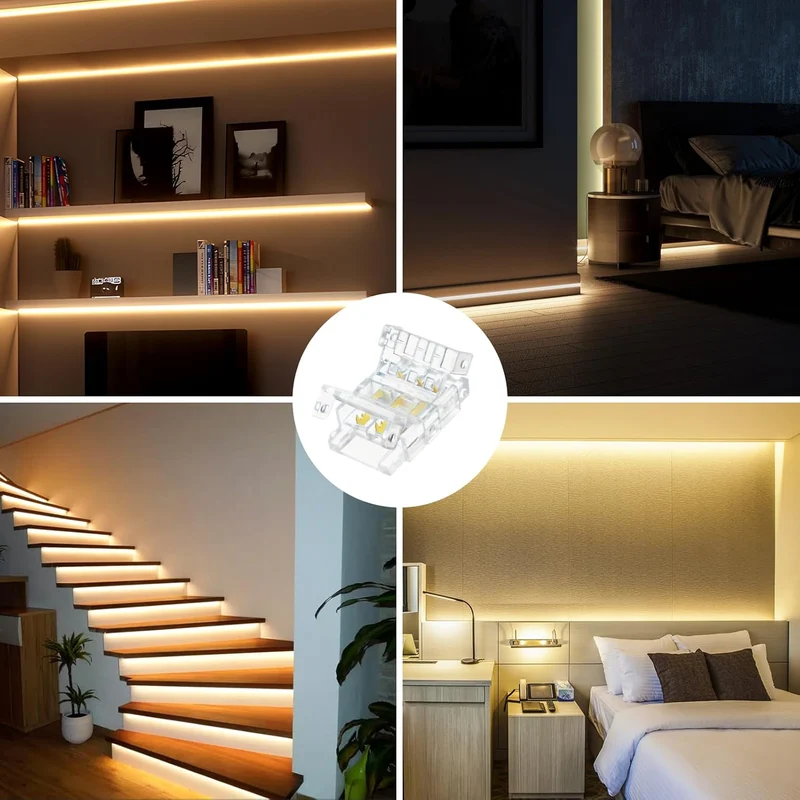 Transparent Crystal LED Strip Connectors – 10mm 3Pin Solderless Clips | Strip to Wire / Strip to Strip / DC Adapter – Bulk Wholesale 500pcs MOQ | Factory Direct