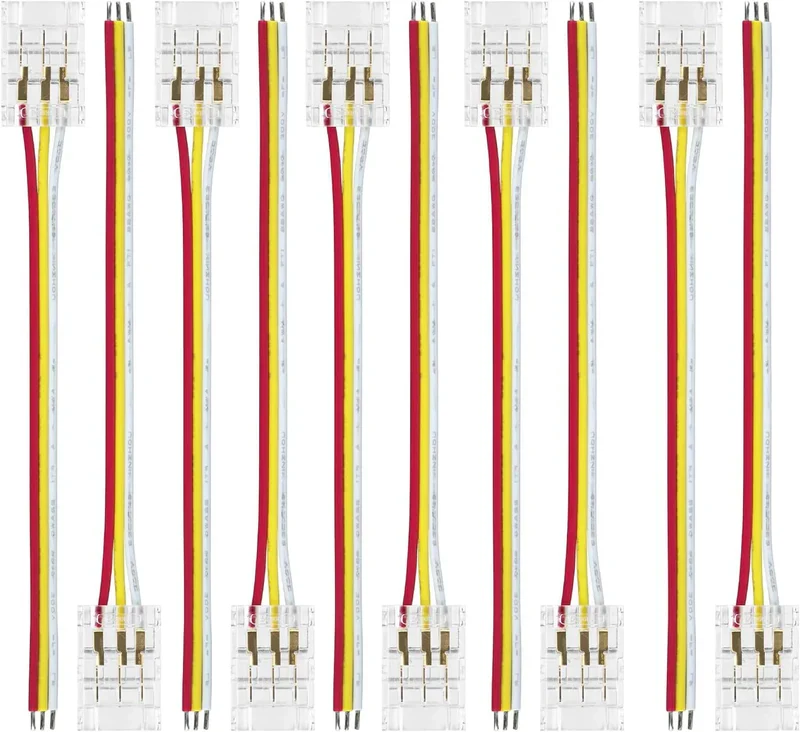 Transparent Crystal LED Strip Connectors – 10mm 3Pin Solderless Clips | Strip to Wire / Strip to Strip / DC Adapter – Bulk Wholesale 500pcs MOQ | Factory Direct