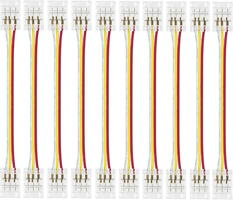 Transparent Crystal LED Strip Connectors – 10mm 3Pin Solderless Clips | Strip to Wire / Strip to Strip / DC Adapter – Bulk Wholesale 500pcs MOQ | Factory Direct