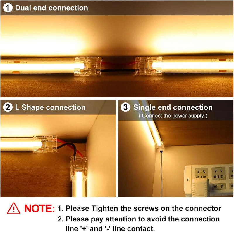 Transparent Crystal LED Strip Connectors – 10mm 2Pin Solderless Clips | Strip to Wire / Strip to Strip / DC Adapter – Bulk Wholesale 500pcs MOQ | Factory Direct