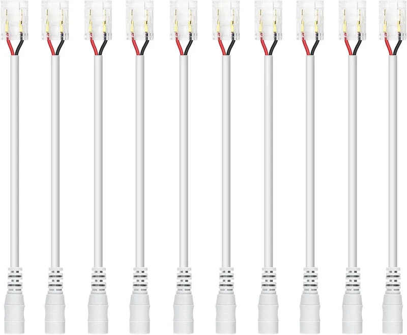 Transparent Crystal LED Strip Connectors – 8mm 2Pin Solderless Clips | Strip to Wire / Strip to Strip / DC Adapter / L – Bulk Wholesale 500pcs MOQ | Factory Direct