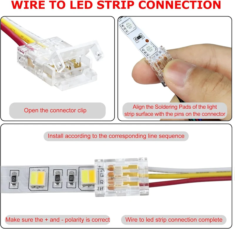 Transparent Crystal LED Strip Connectors – 10mm 3Pin Solderless Clips | Strip to Wire / Strip to Strip / DC Adapter – Local Stock US/UK