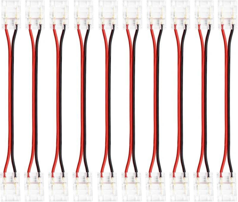 Transparent Crystal LED Strip Connectors – 10mm 2Pin Solderless Clips | Strip to Wire / Strip to Strip / DC Adapter – Local Stock US/UK