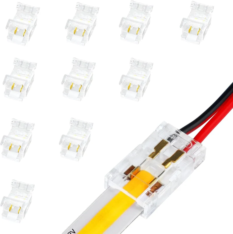 Transparent Crystal LED Strip Connectors – 8mm 2Pin Solderless Clips | Strip to Wire / Strip to Strip / DC Adapter / L – Local Stock US/UK