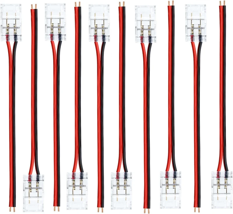 Transparent Crystal LED Strip Connectors – 8mm 2Pin Solderless Clips | Strip to Wire / Strip to Strip / DC Adapter / L – Local Stock US/UK