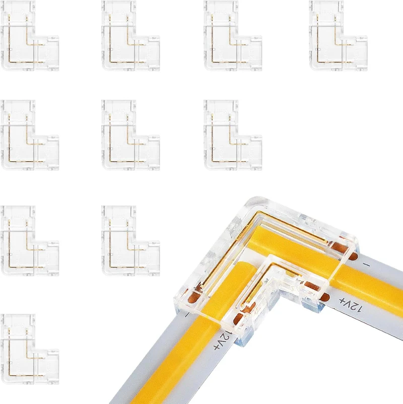 Transparent Crystal LED Strip Connectors – 8mm 2Pin Solderless Clips | Strip to Wire / Strip to Strip / DC Adapter / L – Local Stock US/UK