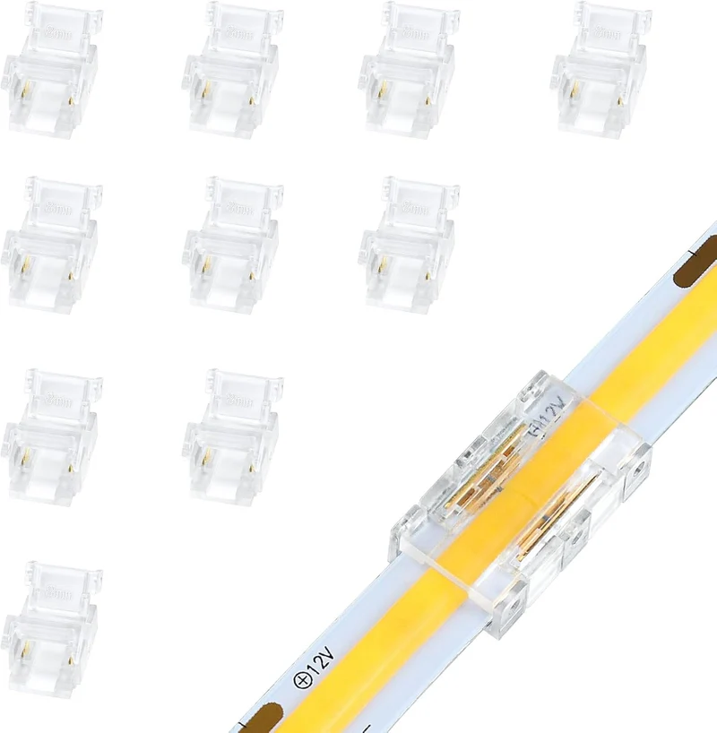 Transparent Crystal LED Strip Connectors – 8mm 2Pin Solderless Clips | Strip to Wire / Strip to Strip / DC Adapter / L – Local Stock US/UK